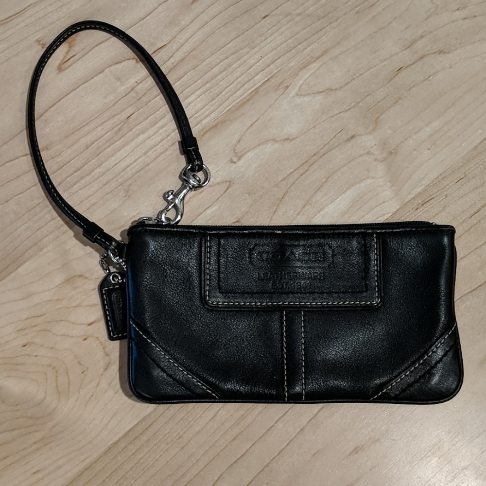 Coach black leather wristlet wallet pouch